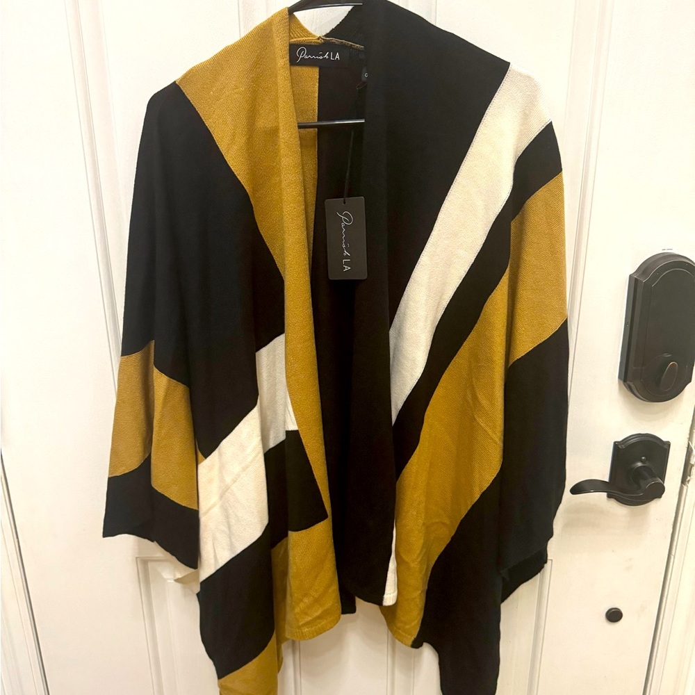 NWT ParrishLA Stevie Poncho Black Camel White
